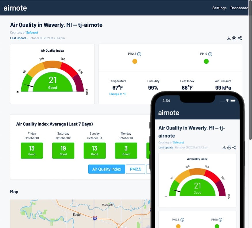 The new Airnote dashboard in action