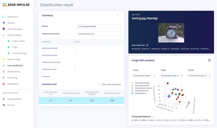 EdgeML classification dashboard screenshot