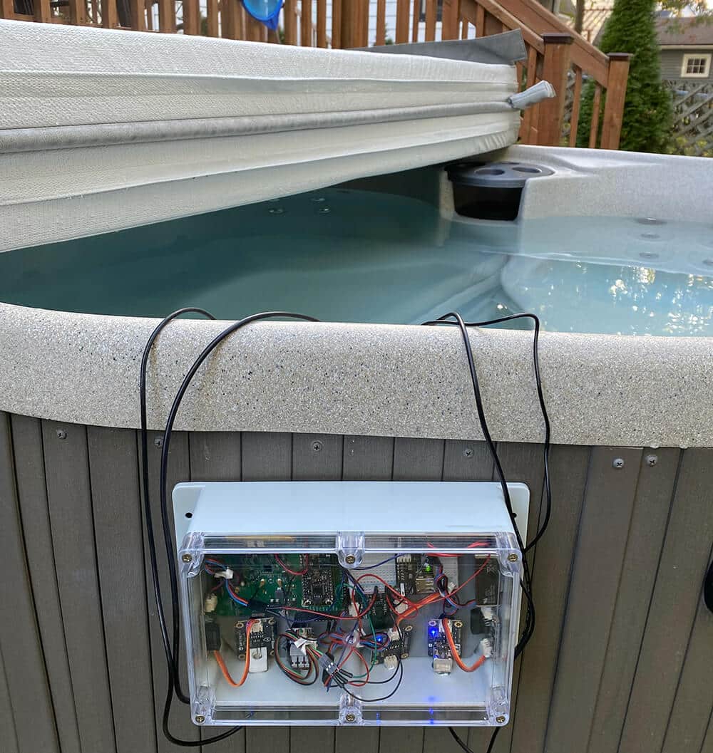 All the hardware for the water quality monitoring hot tub sensor project