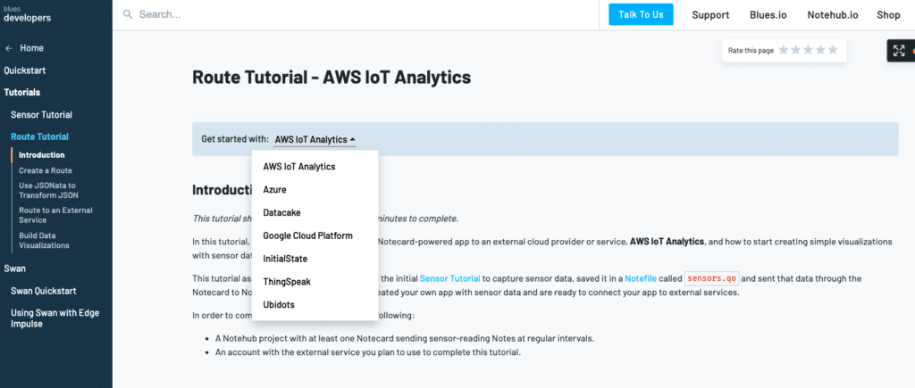 The many data routing tutorials Blues Wireless has documentation for