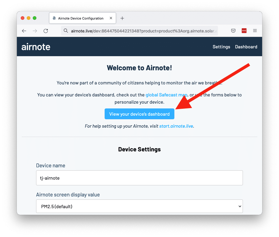The location of the dashboard link