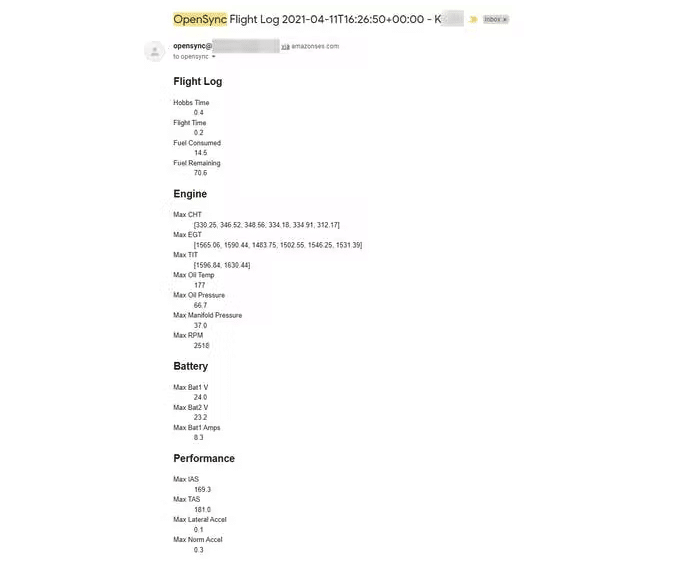 An example of the email report that OpenSync sends