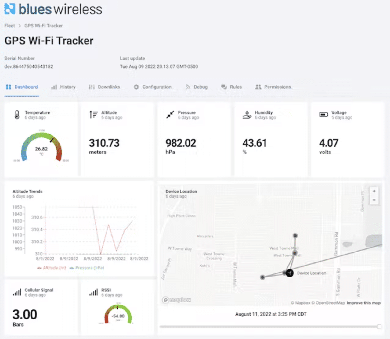 Indoor GPS Wi-Fi Tracker Datacake dashboard from Blues Wireless Hackster channel
