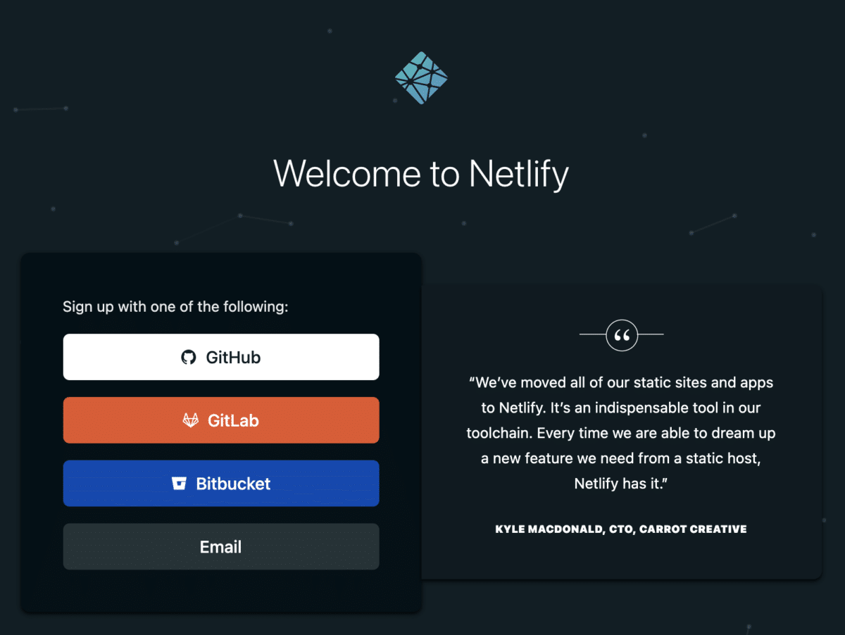 Netlify signup options
