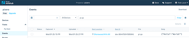 raspberry pi data in notehub