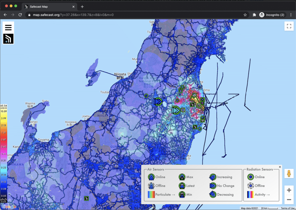 The live map at Safecast.org